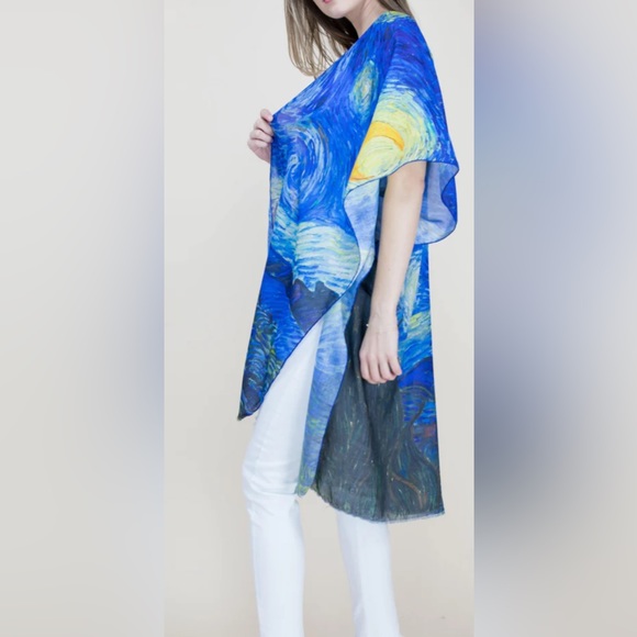 NWT Museum Art Ruana Rhuana Kimono Cover-Up OS “Starry Night” - Picture 6 of 11